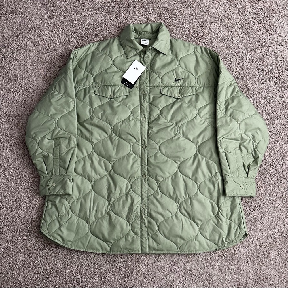 Nike Sportswear Essentials Quilted Trench Coat Jacket Olive Green Womens XL